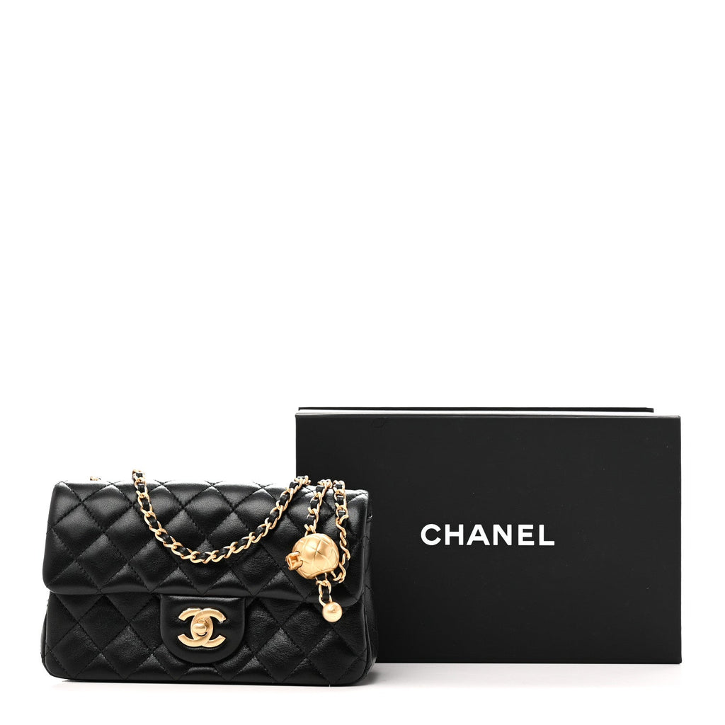 Lambskin Quilted Mini Rectangular Pearl Crush Flap Black