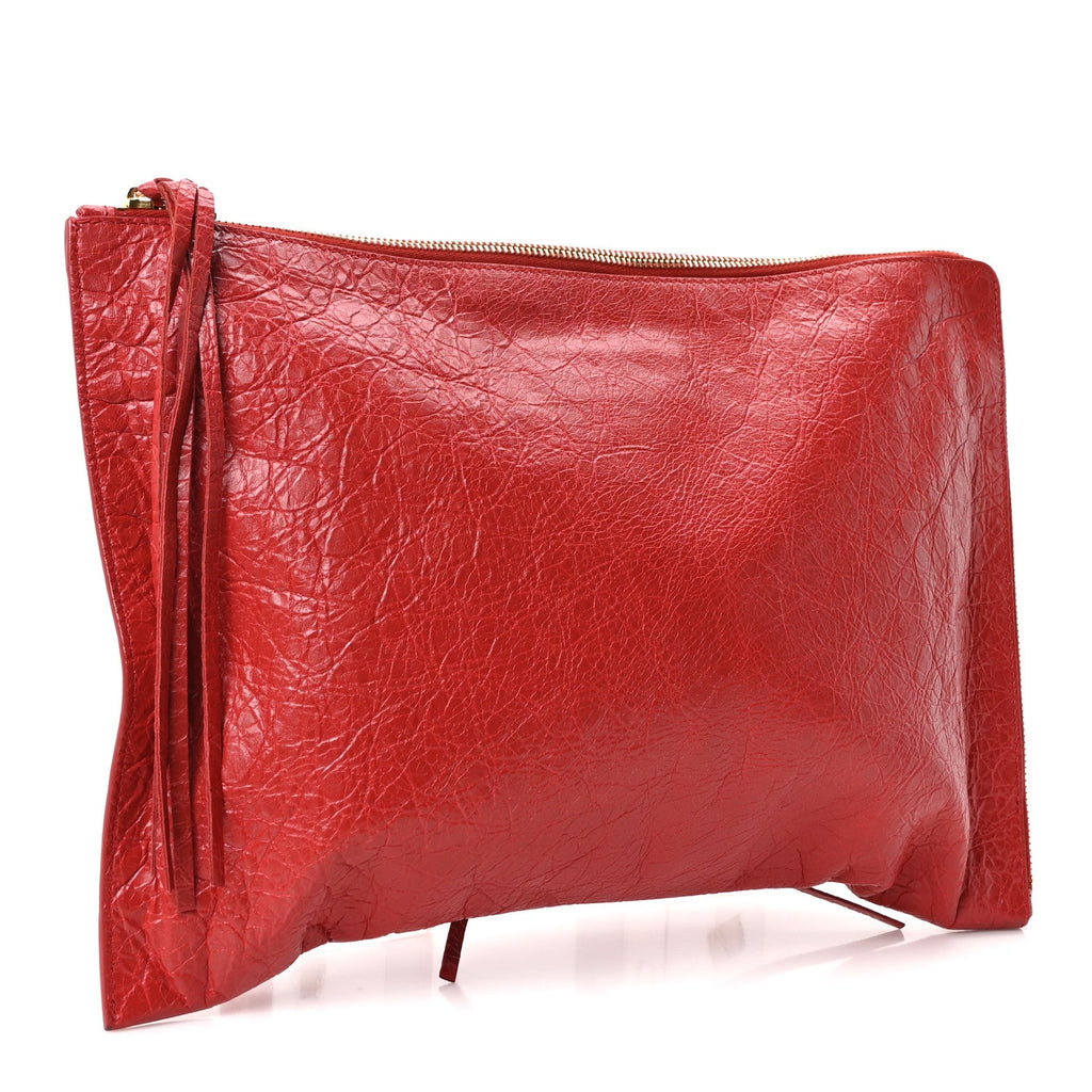 Agneau Arena Classic Gold Hardware Small Pouch Rouge Groseille