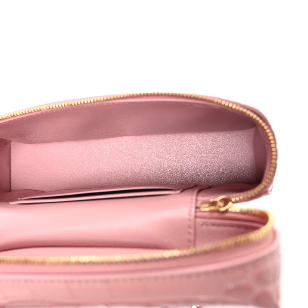 Calfskin Crocodile Embossed Crococo Exoticoco Vanity With Chain Light Pink