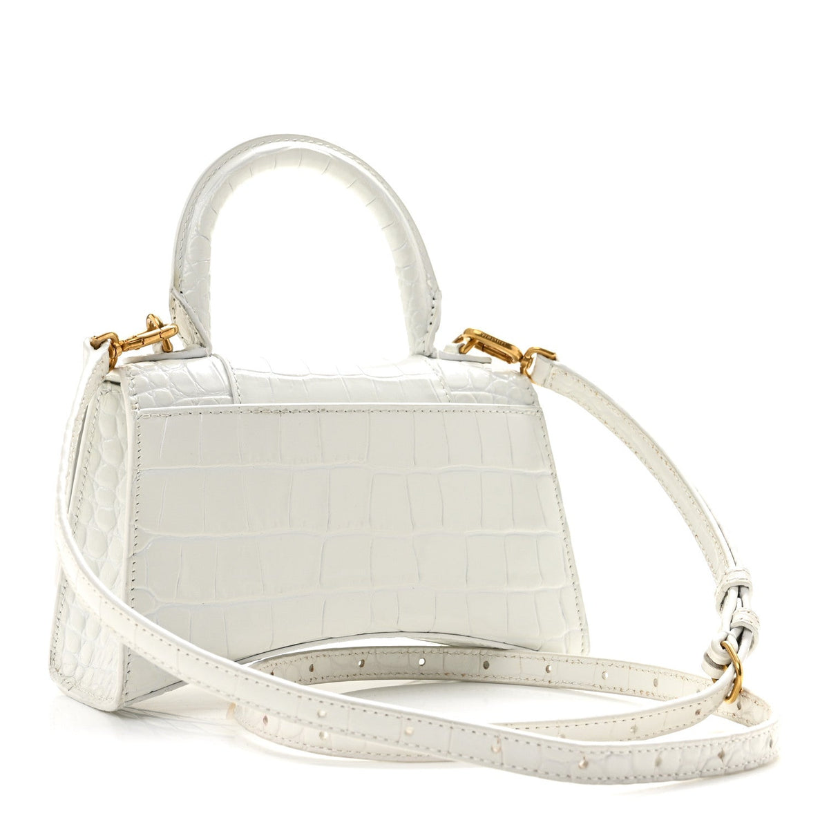 Shiny Calfskin Crocodile Embossed Hourglass Top Handle Bag XS White
