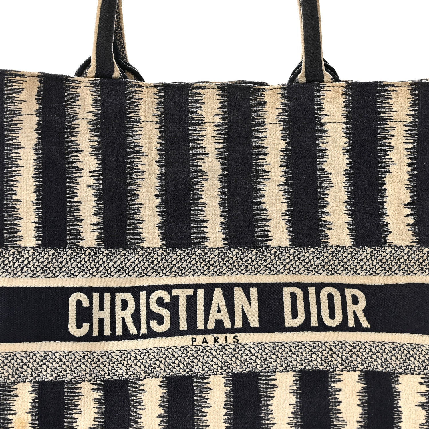Canvas Embroidered Large Striped Book Tote Navy