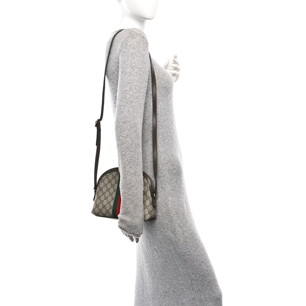 GG Supreme Monogram Textured Dollar Calfskin Web Small Ophidia Dome Shoulder Bag Beige Ebony New Acero
