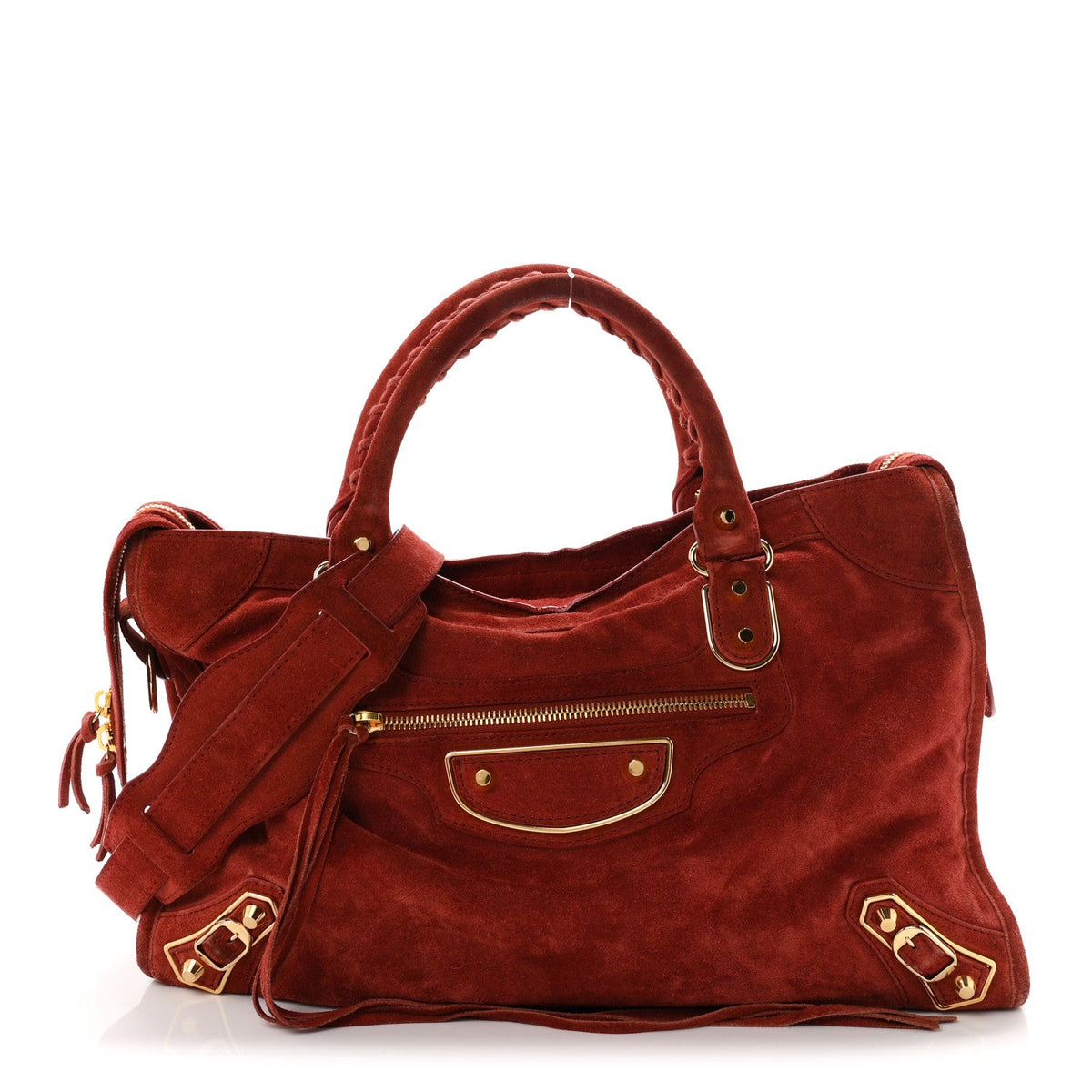Baby Daim Suede Gold Metallic Edge Hardware City Bois De Rose Fonce