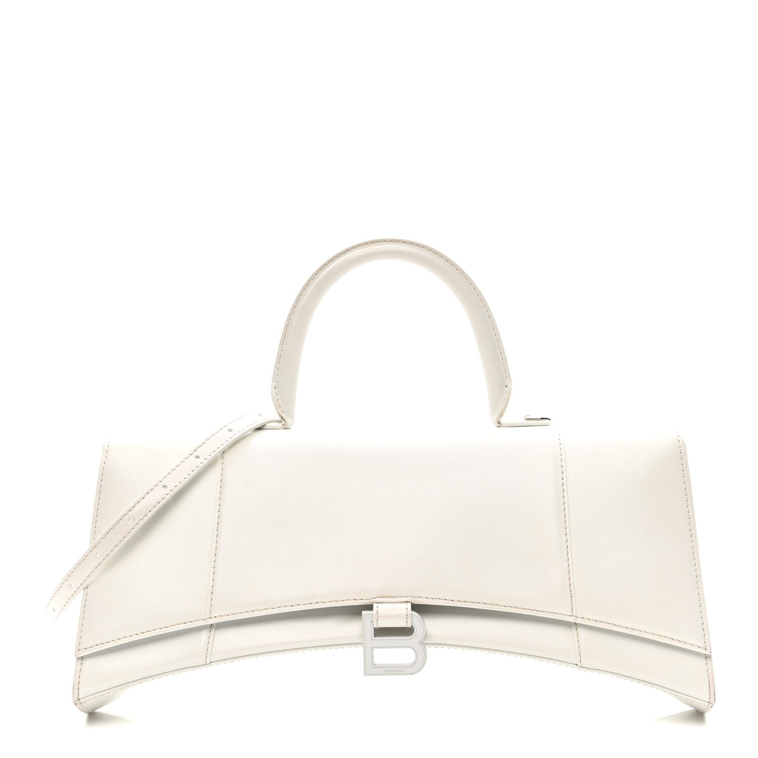 Shiny Box Calfskin Tonal B Hourglass Stretch Top Handle Bag White