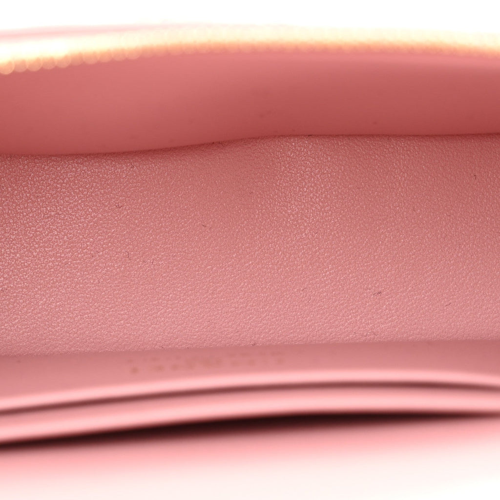 Calfskin Crocodile Embossed Crococo Top Handle Slim Vanity Case With Chain Light Pink
