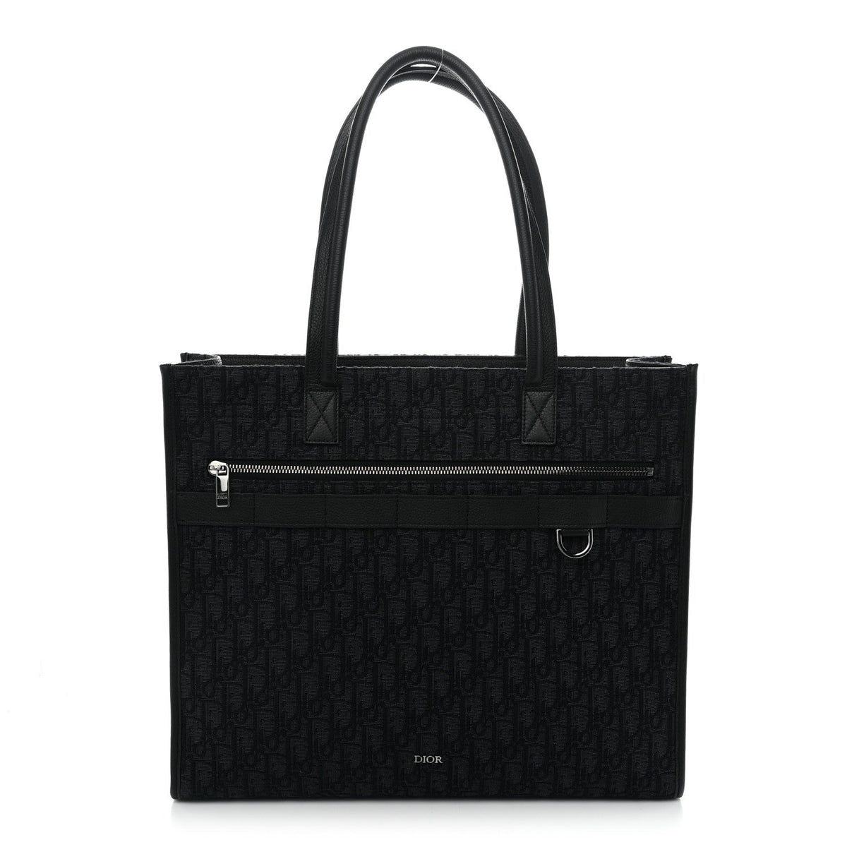Grained Calfskin Oblique Jacquard Safari Tote  Black
