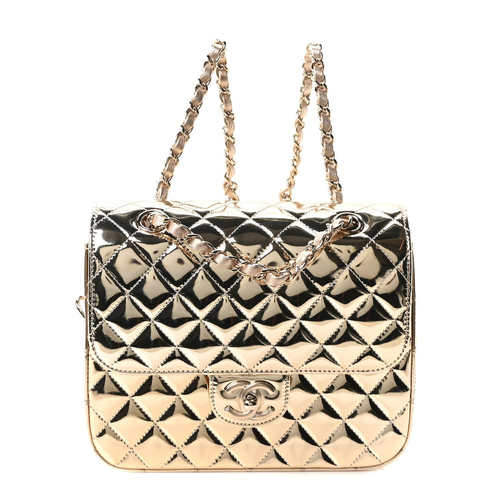 Mirror Calfskin Metallic Calfskin Quilted Hollywood Boulevard Backpack With Coin Purse Gold