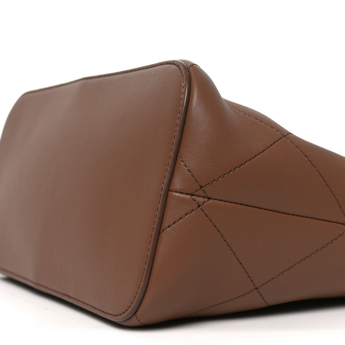 Calfskin Quilted Small Shopping Bag Brown