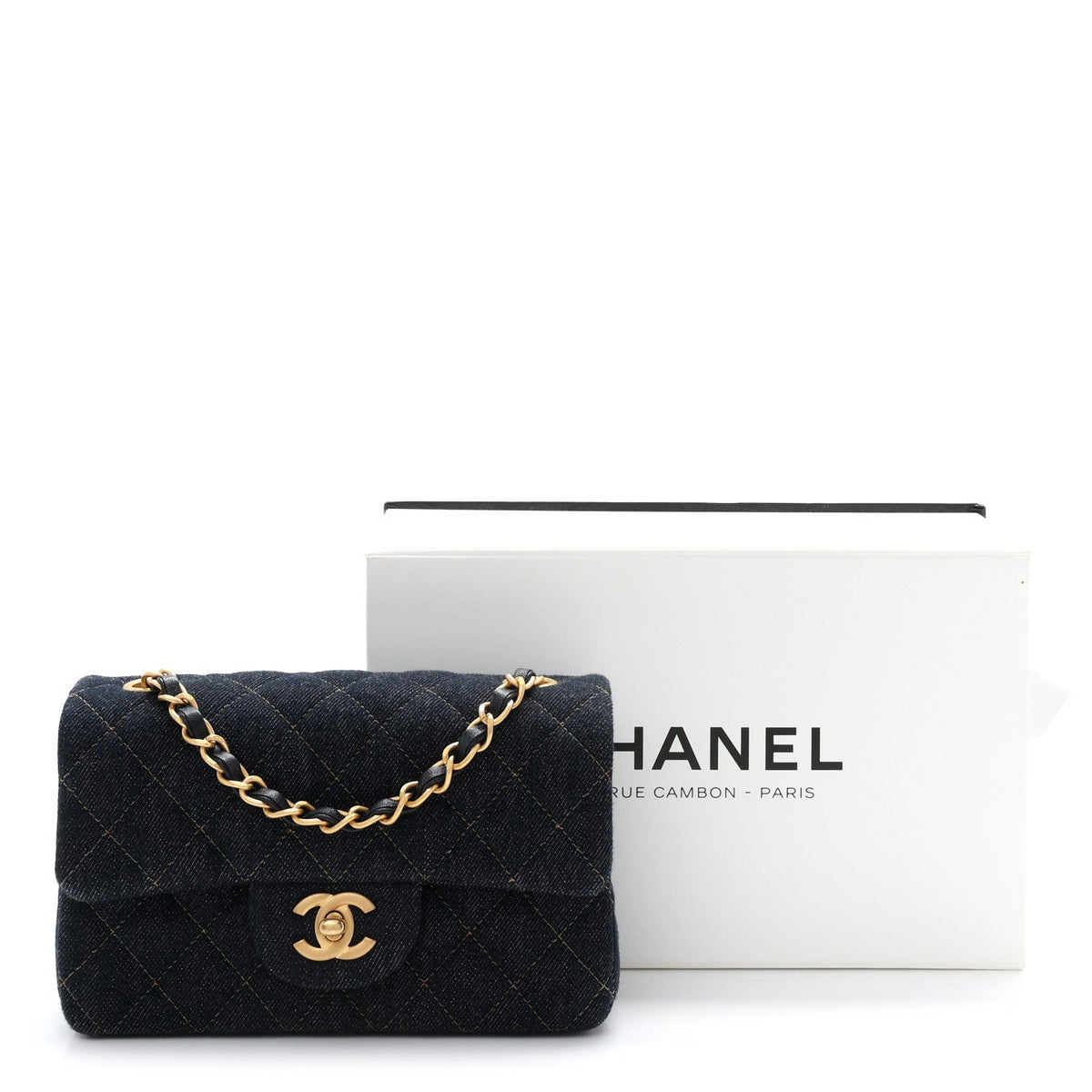 Denim Quilted Mini Rectangular Flap Dark Blue