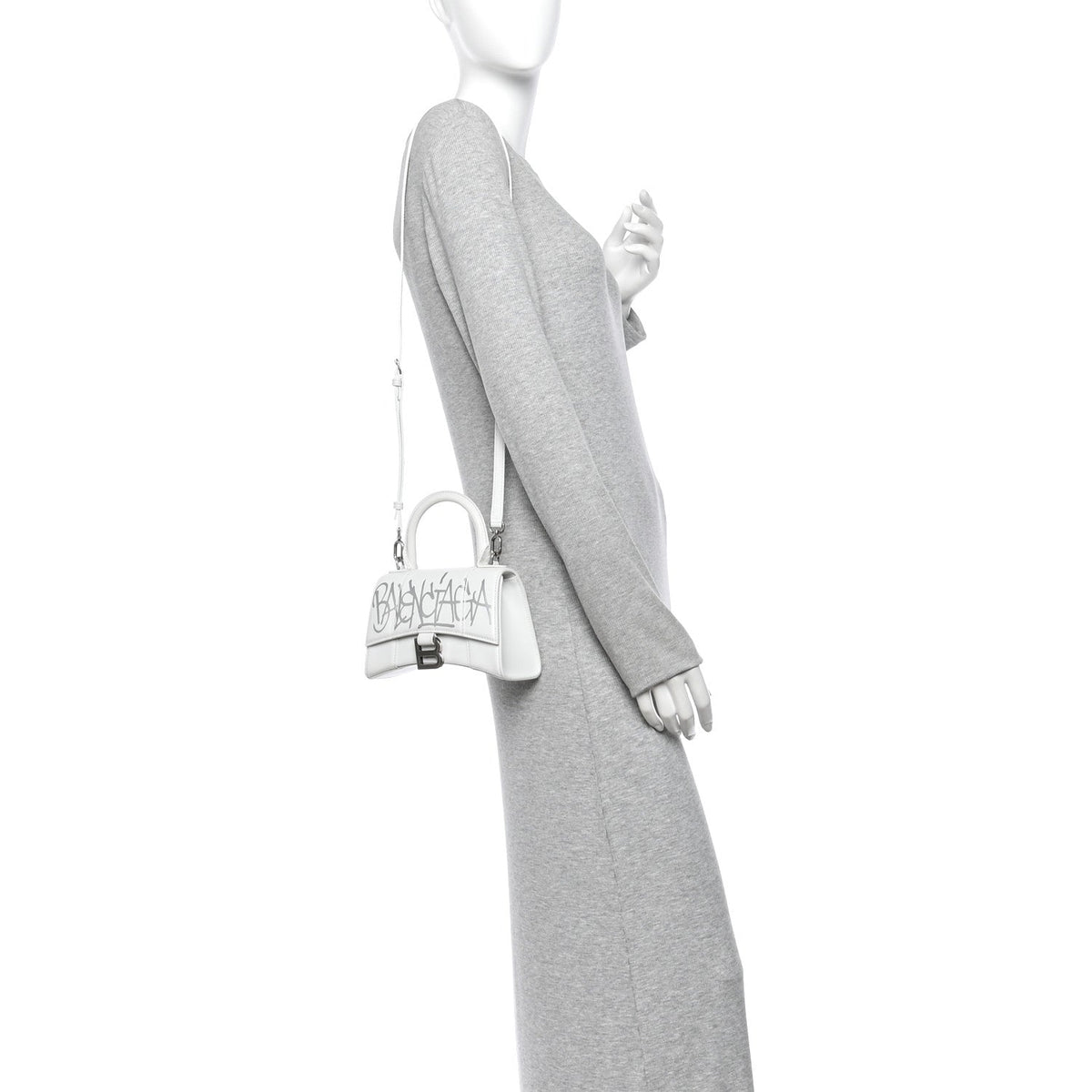 Box Calfskin Graffiti Logo Hourglass Top Handle Bag XS White Light Silver