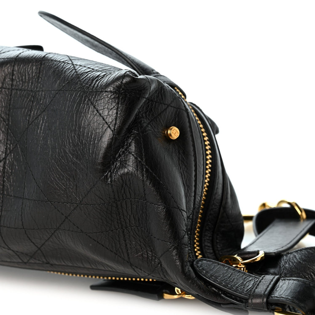 Crinkled Calfskin Macrocannage Small D-Journey Bag Black