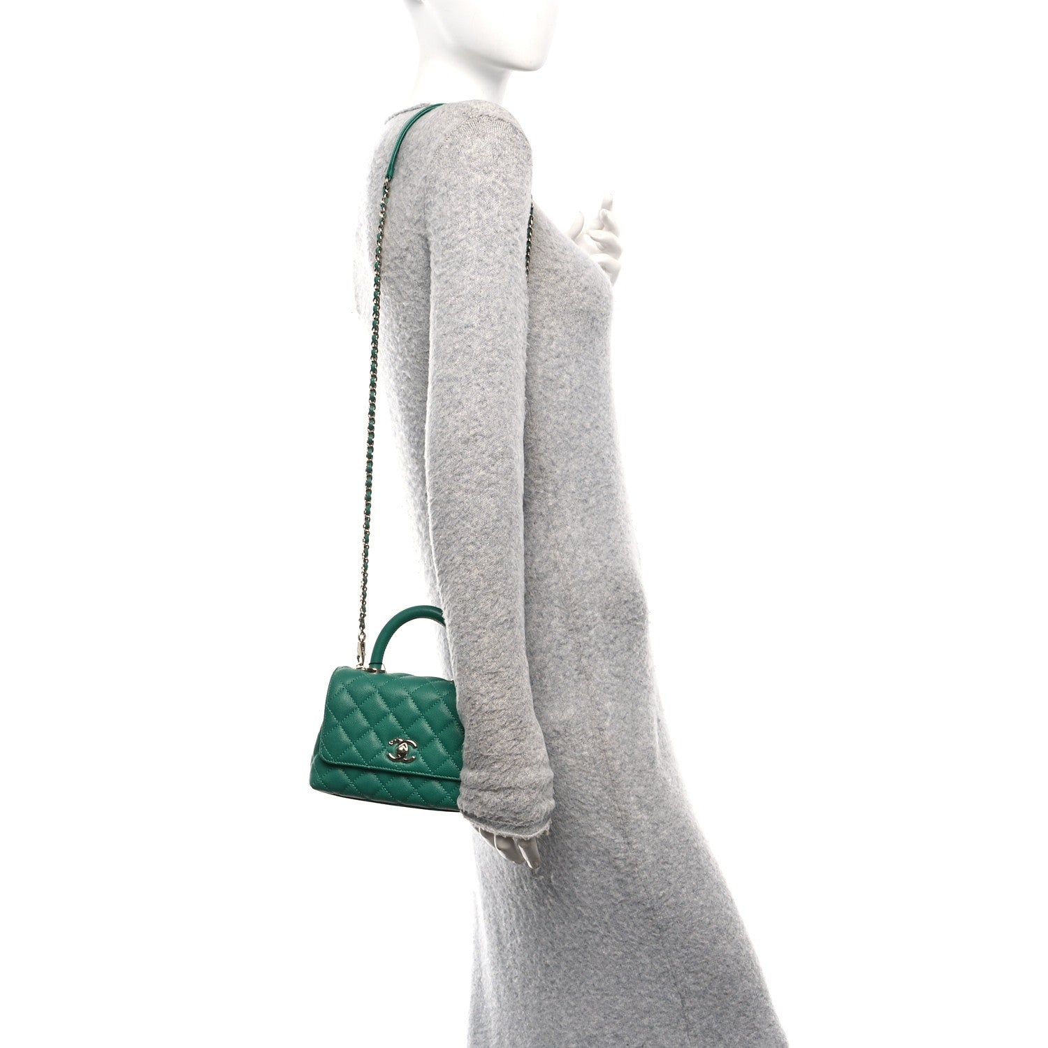 Caviar Quilted Extra Mini Coco Handle Flap Green
