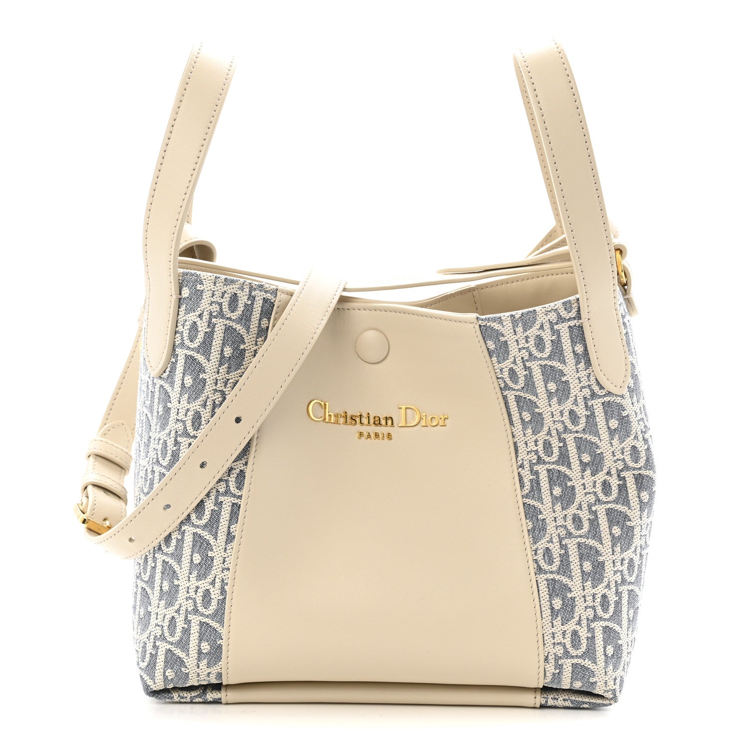 Oblique Calfskin Medium Signature Bucket Bag Beige
