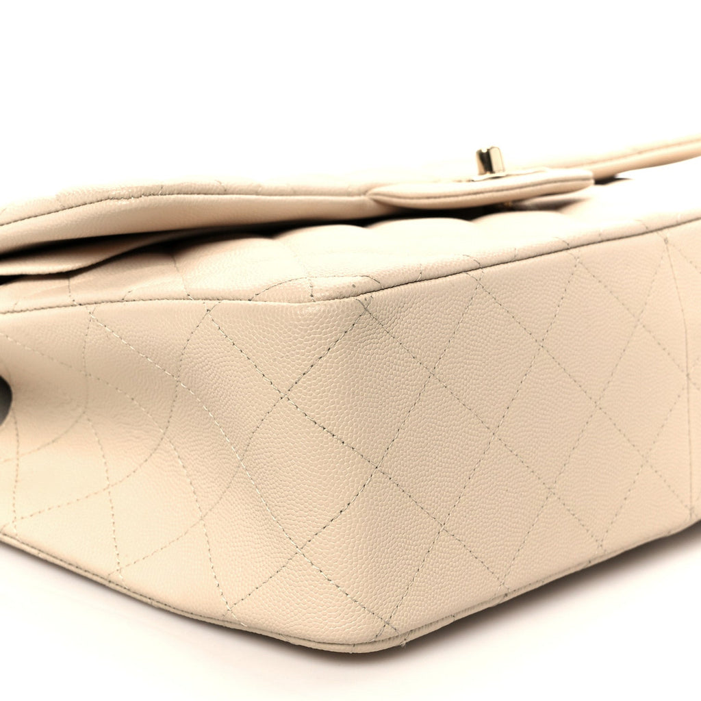 Caviar Quilted Jumbo Double Flap Light Beige