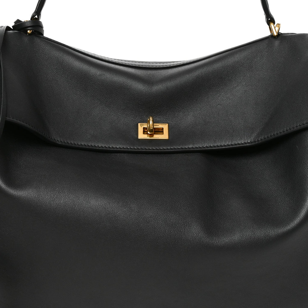 Smooth Calfskin Large Rodeo Top Handle Handbag Black