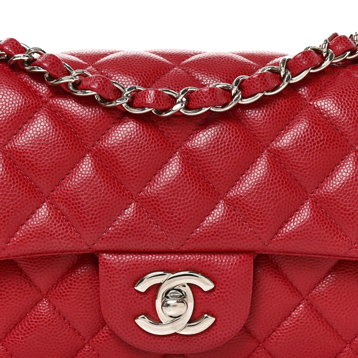 Caviar Quilted Mini Rectangular Flap Red