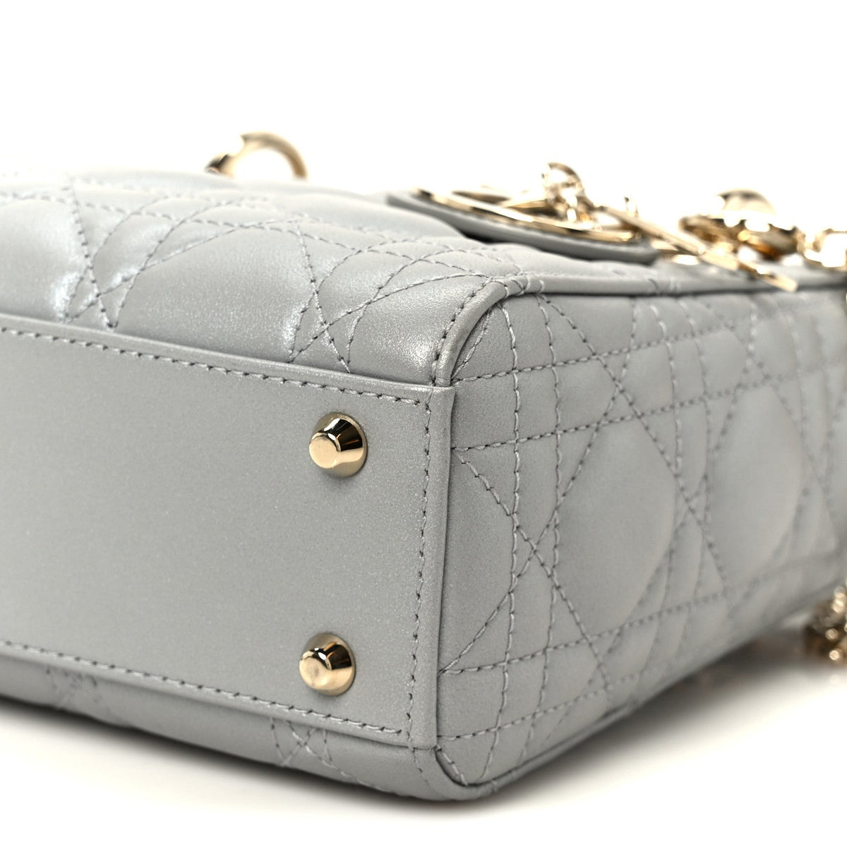 Metallic Lambskin Cannage Mini Lady Dior Grey