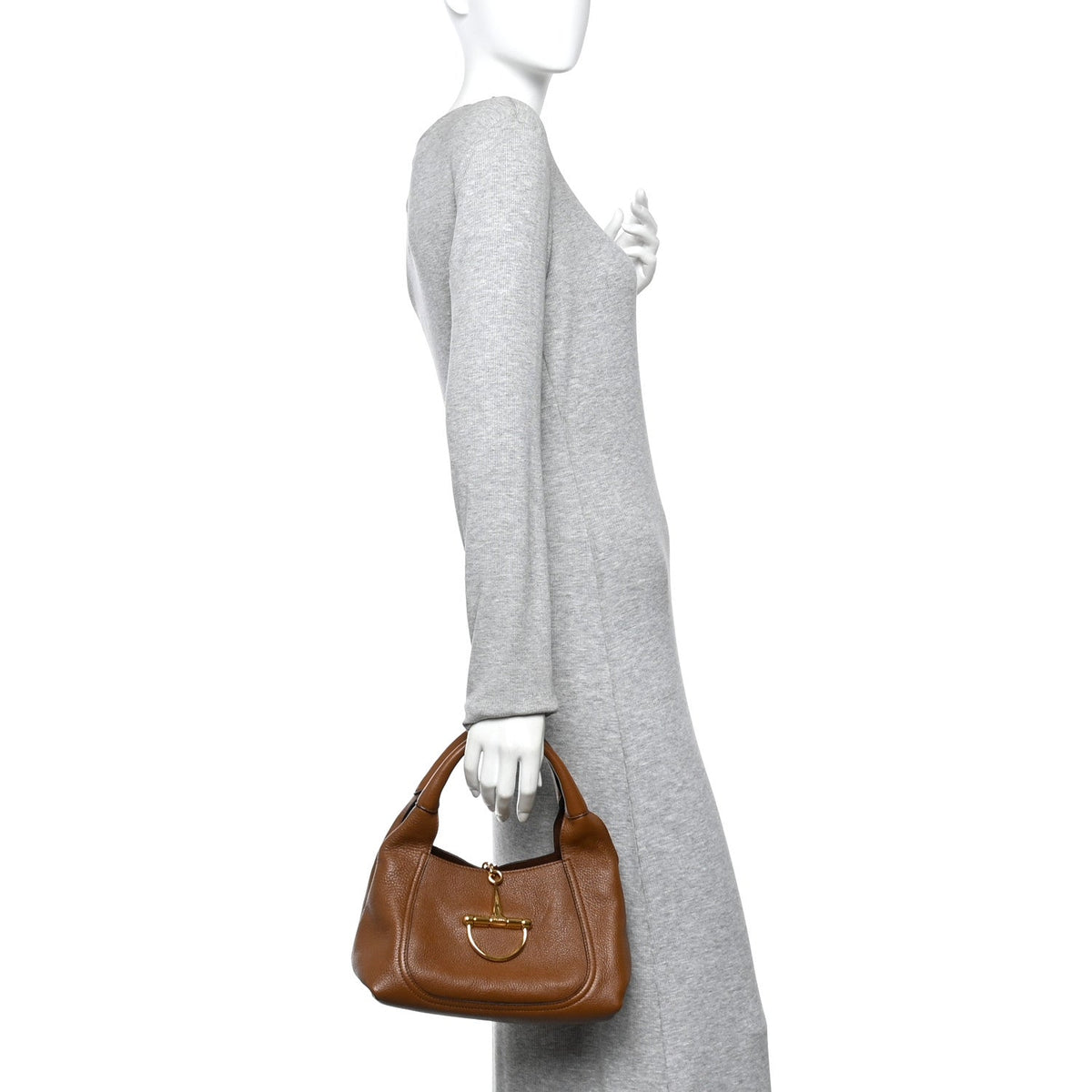 Grained Calfskin Softbit Medium Shoulder Bag Brown