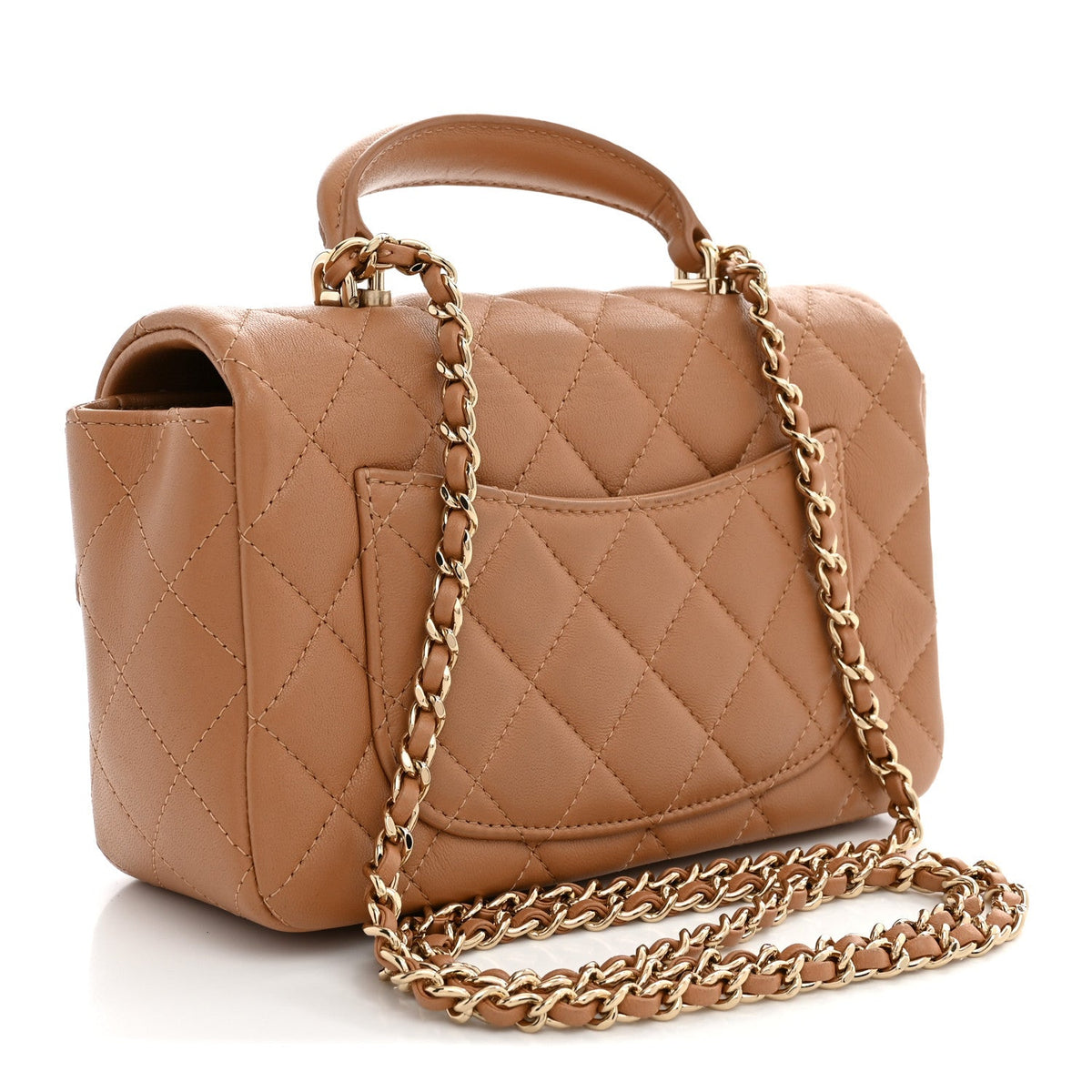 Lambskin Quilted Mini Top Handle Rectangular Flap Dark Beige