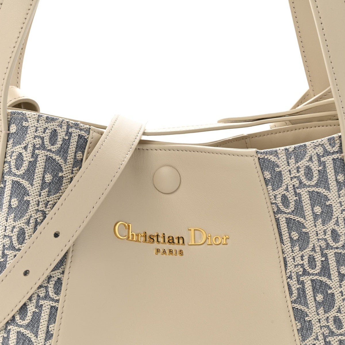 Oblique Calfskin Medium Signature Bucket Bag Beige