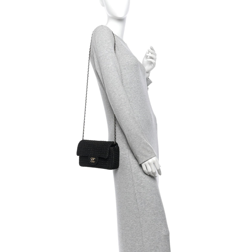 Woven Fabric Mini Rectangular Flap Black