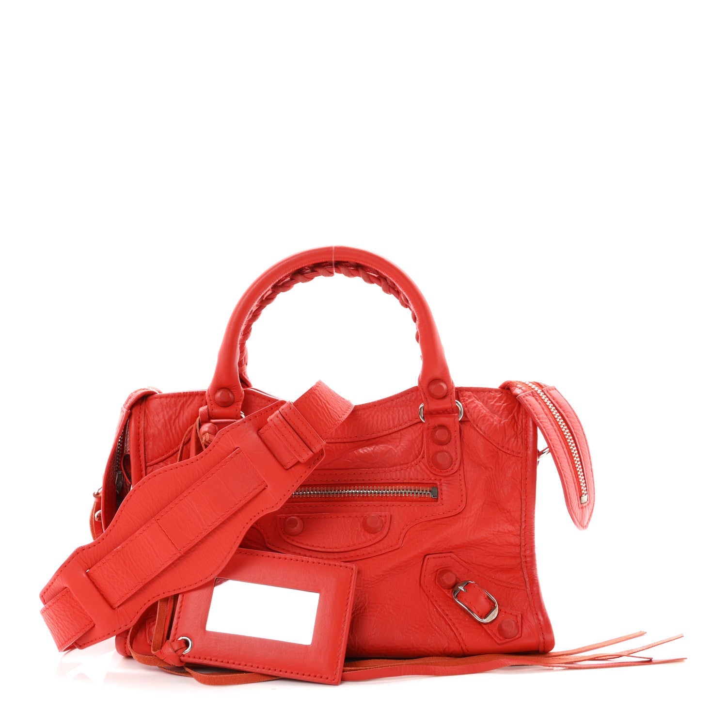 Matte Goatskin Rubber Covered Classic Hardware Mini City Rouge Coquelico Rouge Braise