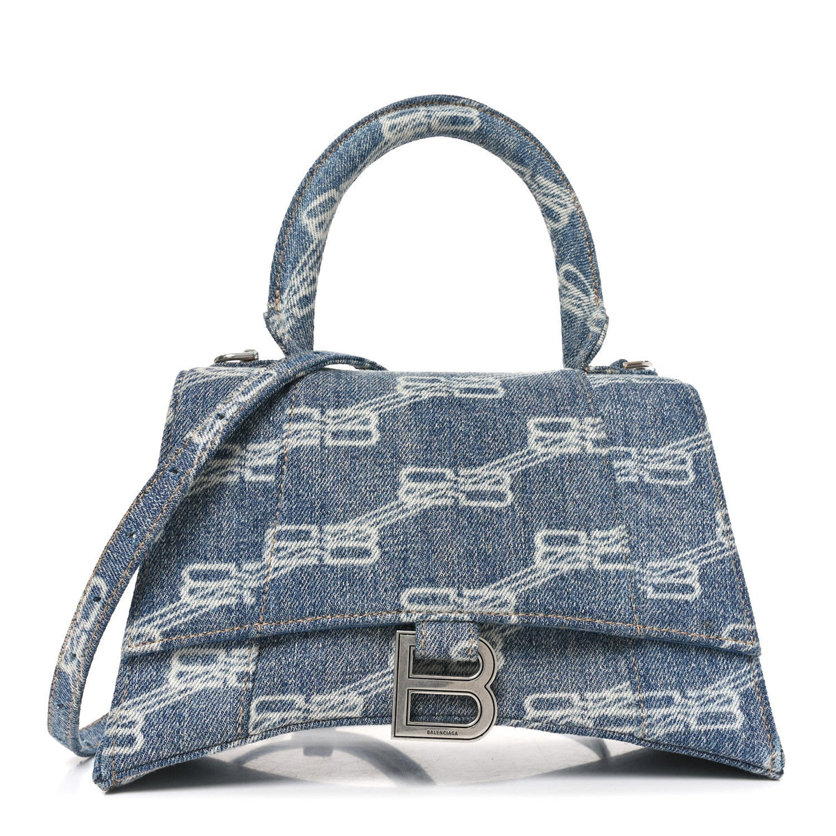 Denim BB Monogram Small Hourglass Top Handle Bag Blue