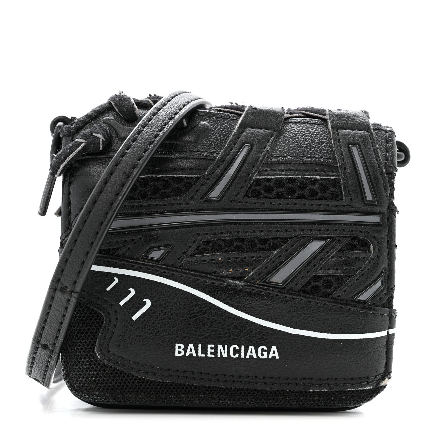 Faux Calfskin Fabric Sneakerhead Crossbody Wallet Black