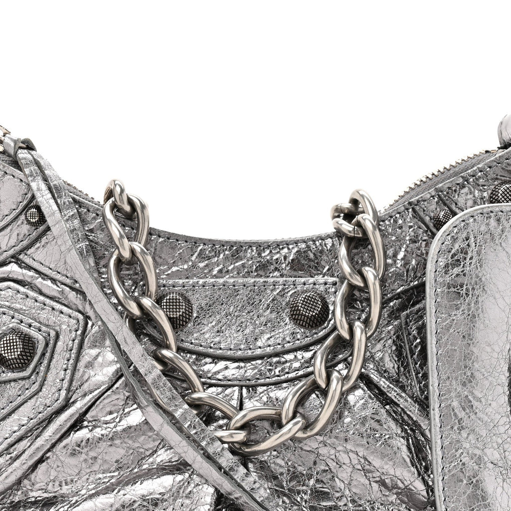 Metallic Agneau Arena Le Cagole Chain Shoulder Bag XS Silver