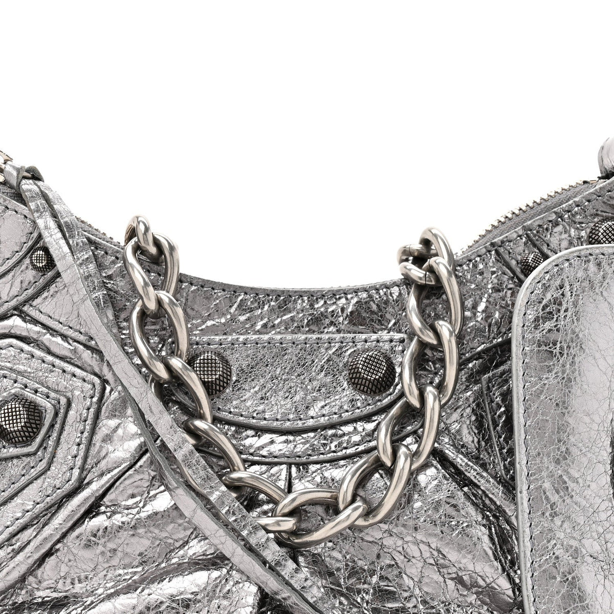 Metallic Agneau Arena Le Cagole Chain Shoulder Bag XS Silver