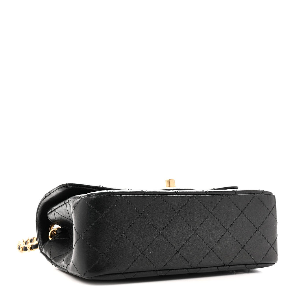 Lambskin Quilted Mini Rectangular Pearl Crush Flap Black