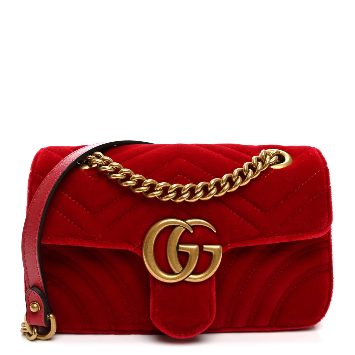 Velvet Matelasse Mini GG Marmont Shoulder Bag Hibiscus Red