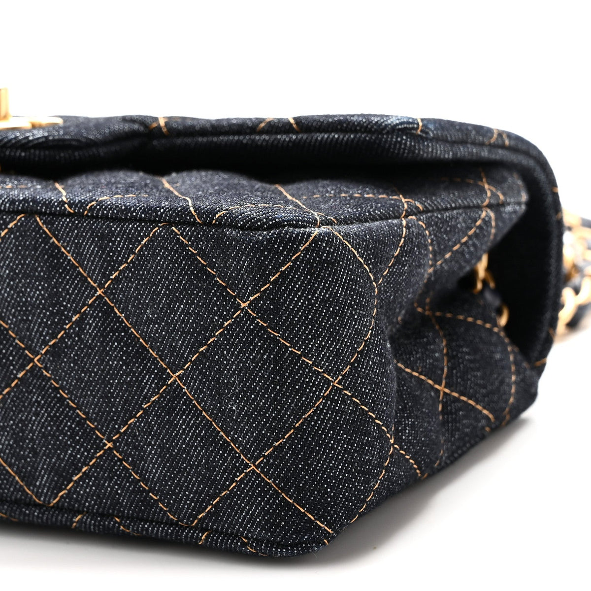 Denim Quilted Mini Rectangular Flap Dark Blue Orange
