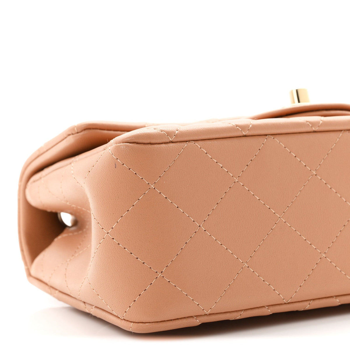 Lambskin Quilted Mini Rectangular Flap Dark Beige