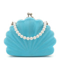 Satin Pearl Shell Clutch Bag Turquoise
