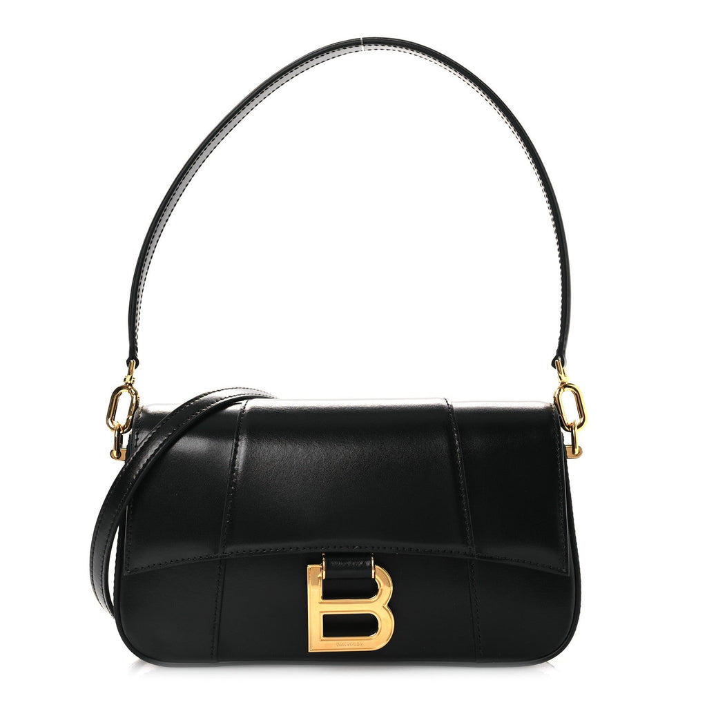 Natural Smooth Calfskin Small Hourglass Sling Bag Black