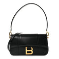 Natural Smooth Calfskin Small Hourglass Sling Bag Black