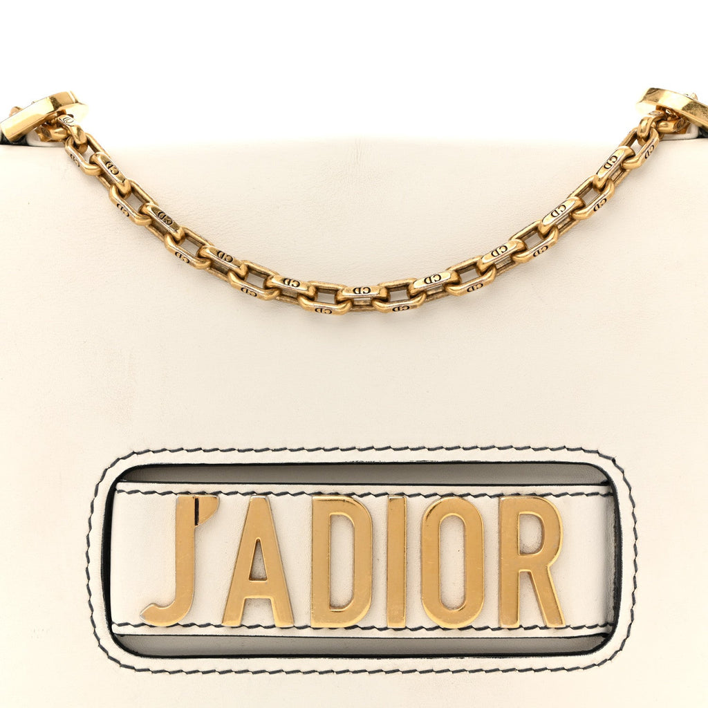 Calfskin J'Adior Chain Flap Bag Off White