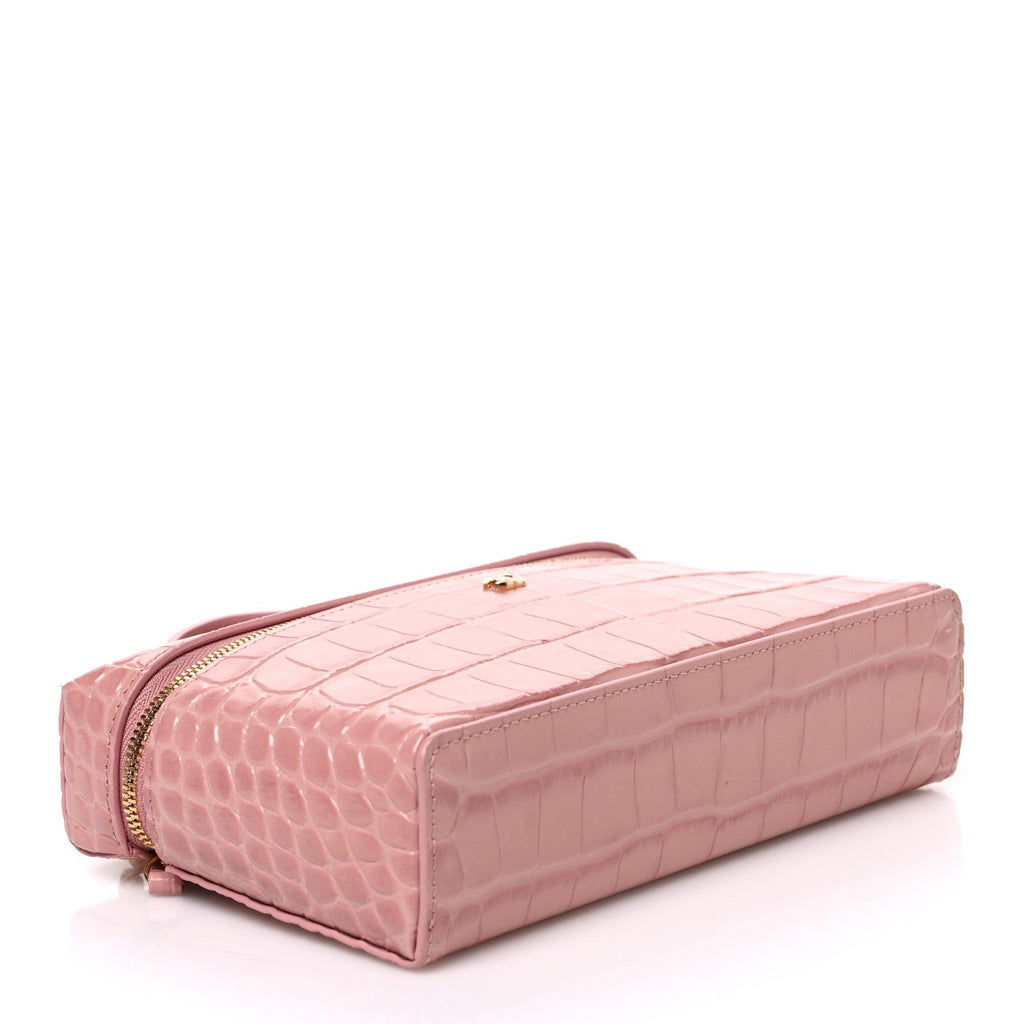 Calfskin Crocodile Embossed Crococo Exoticoco Vanity With Chain Light Pink