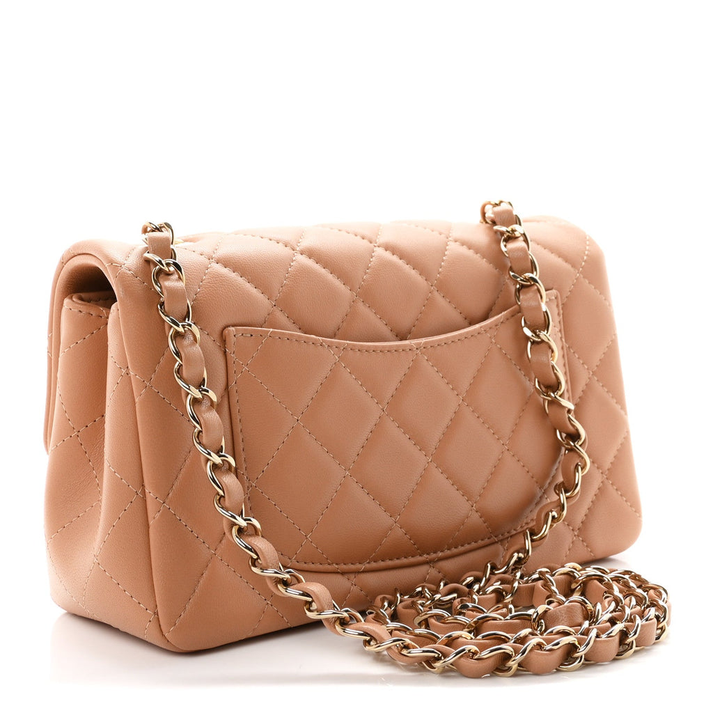 Lambskin Quilted Mini Rectangular Flap Dark Beige