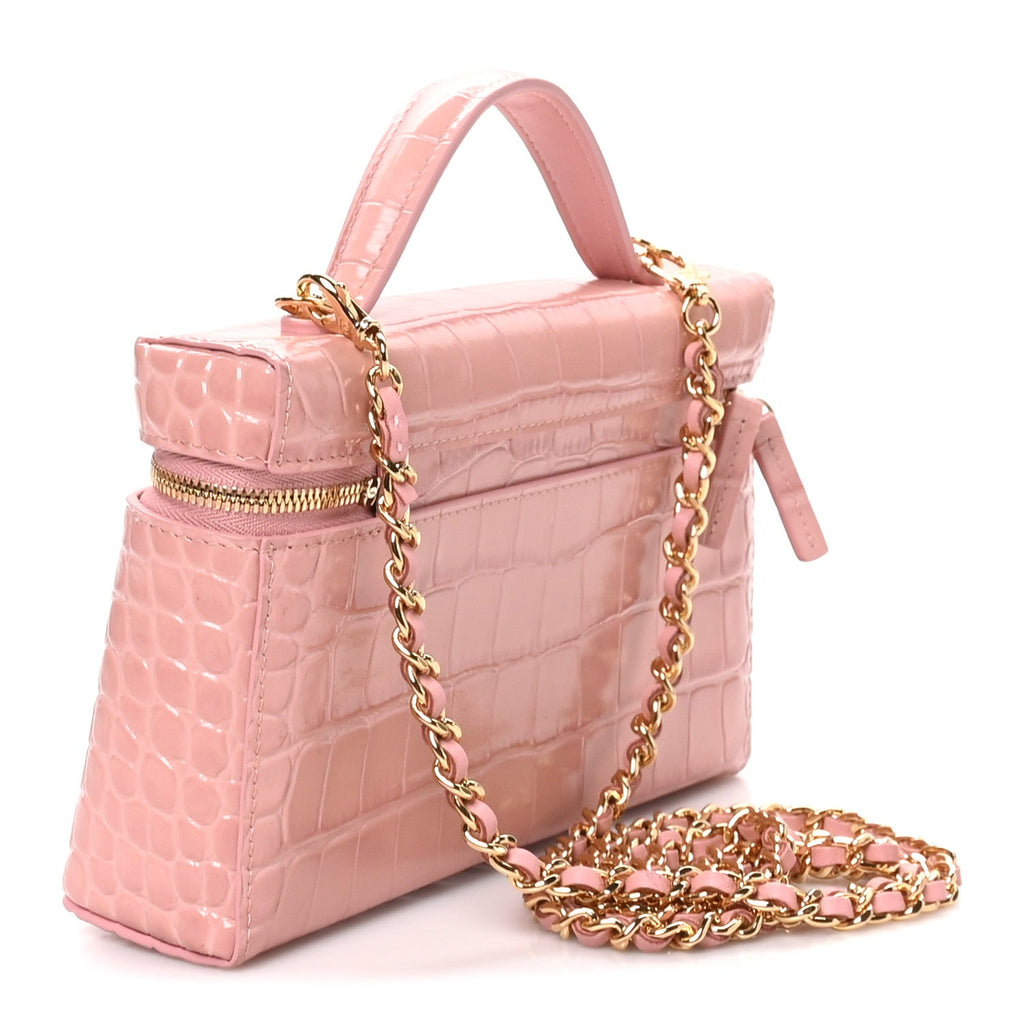 Calfskin Crocodile Embossed Crococo Exoticoco Vanity With Chain Light Pink