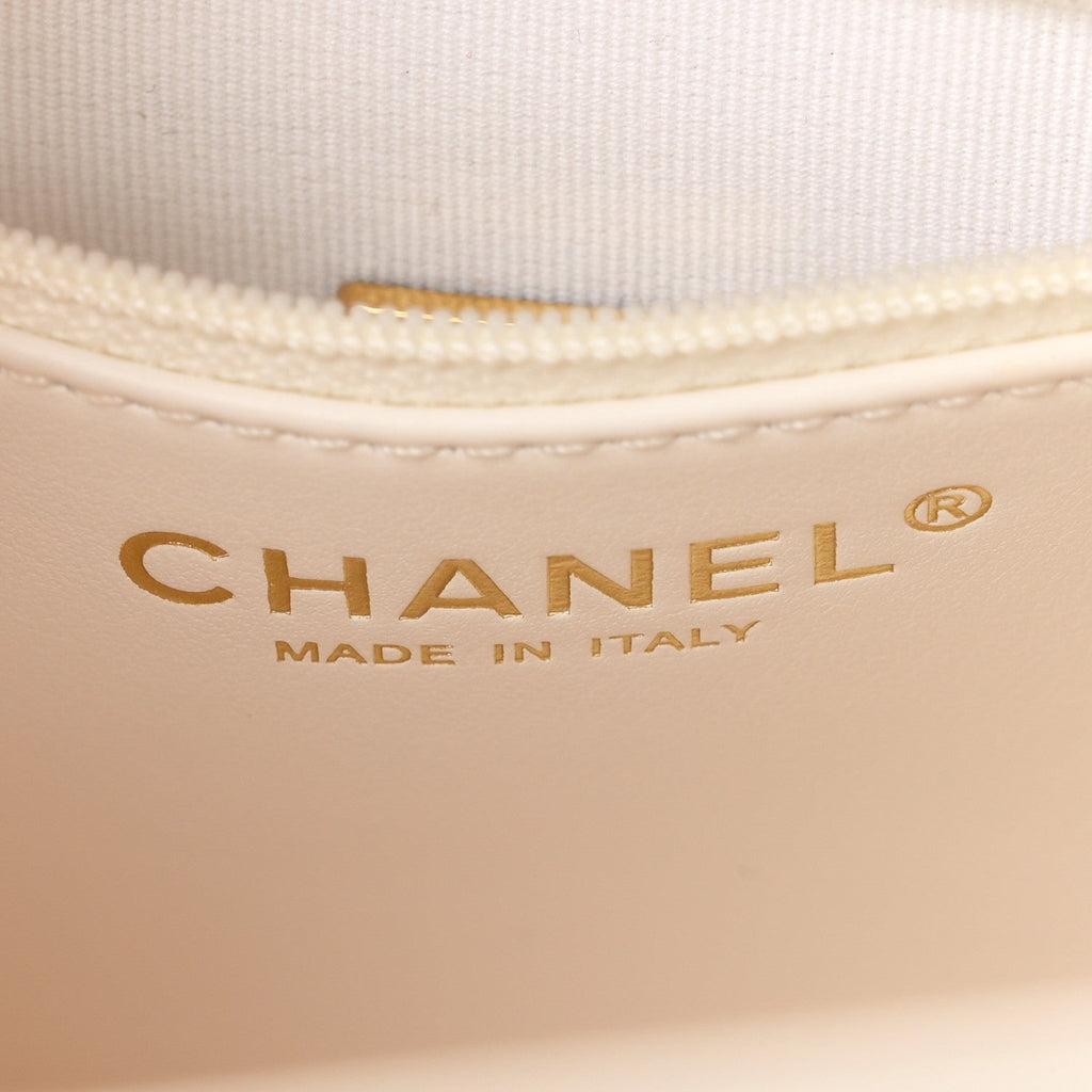 Shiny Aged Calfskin Quilted Nano Kelly Shopper White