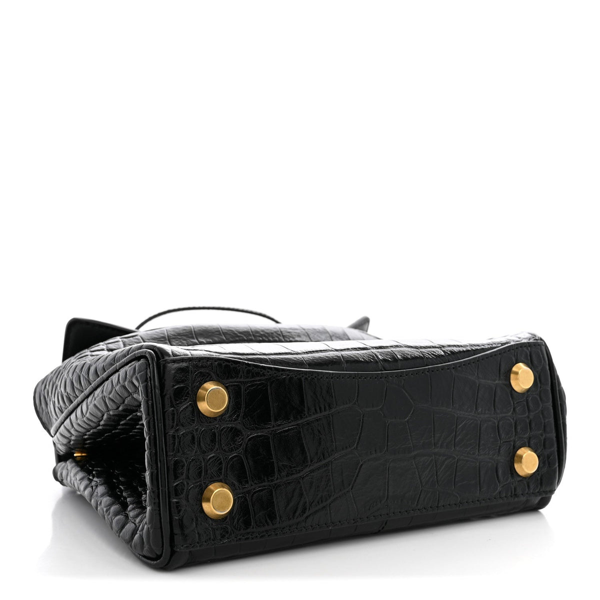 Shiny Calfskin Crocodile Embossed Mini Rodeo Top Handle Handbag Black