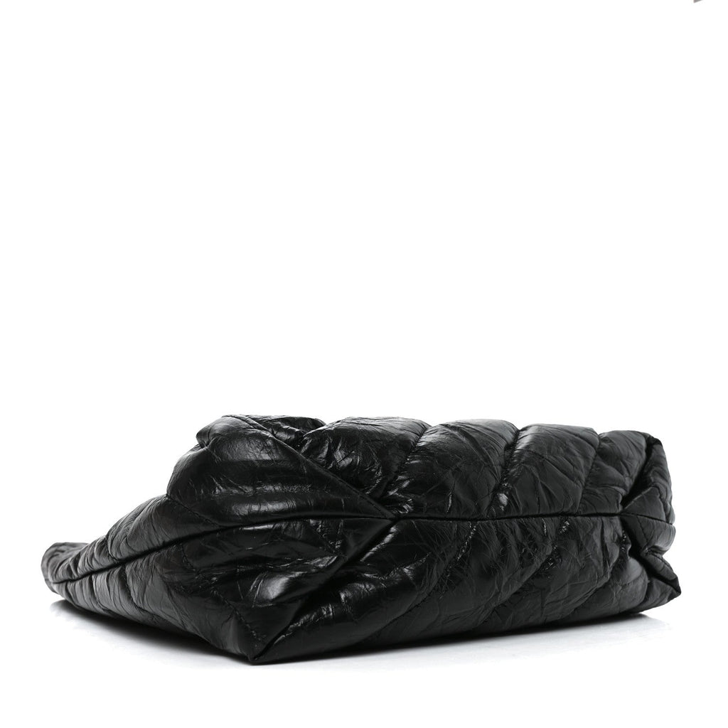 Crushed Calfskin Quilted Crush Small Tote Bag Black