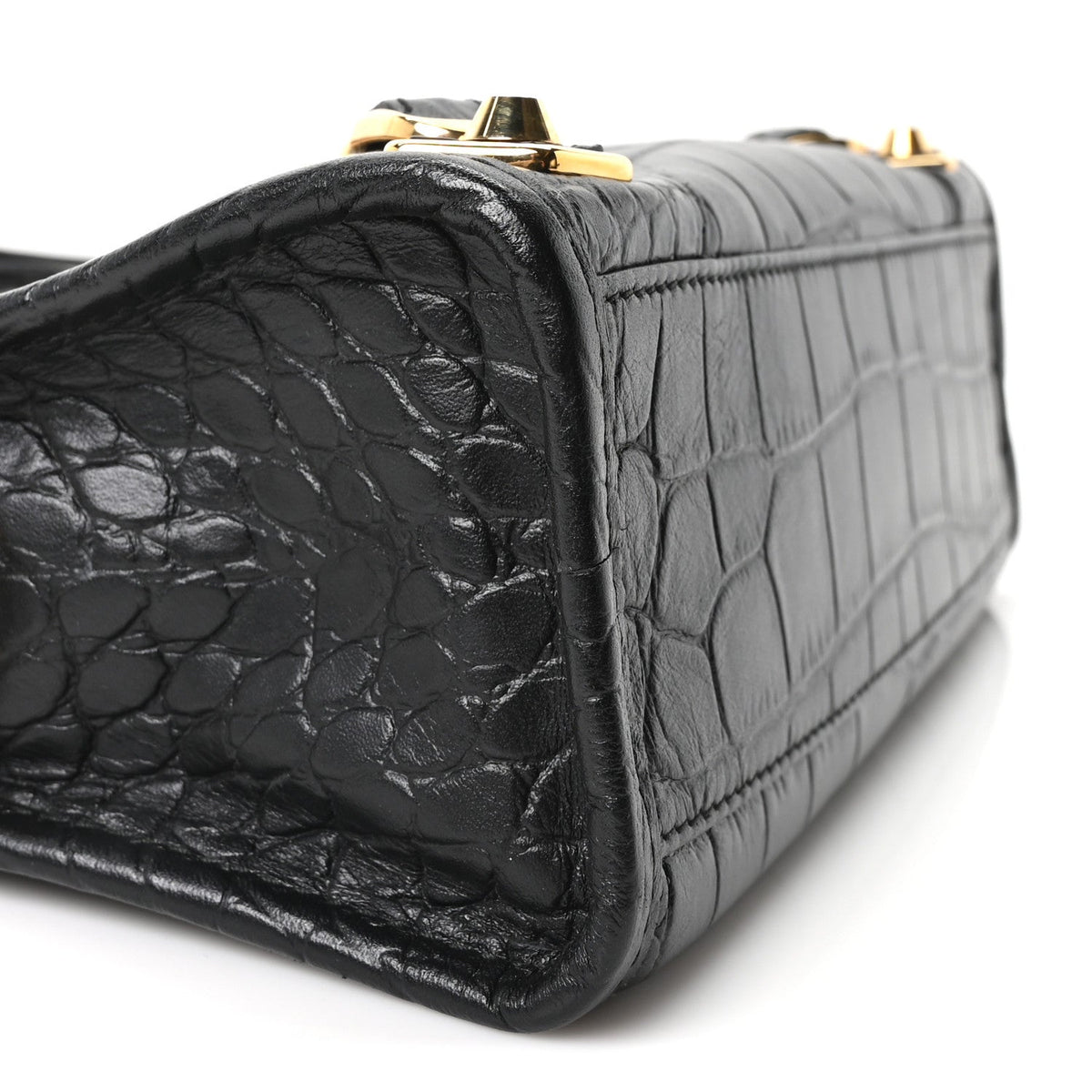 Calfskin Crocodile Embossed Gold Metallic Edge Hardware Mini City Black