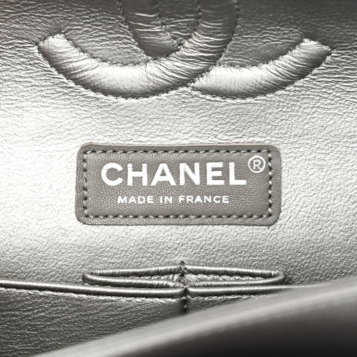 Metallic Caviar Chevron Quilted Medium Double Flap Silver