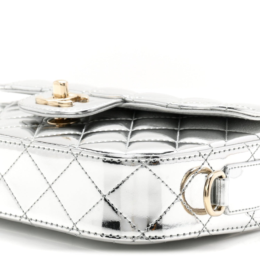 Mirror Calfskin Metallic Calfskin Quilted Hollywood Boulevard Mini Flap With Star Coin Purse Silver