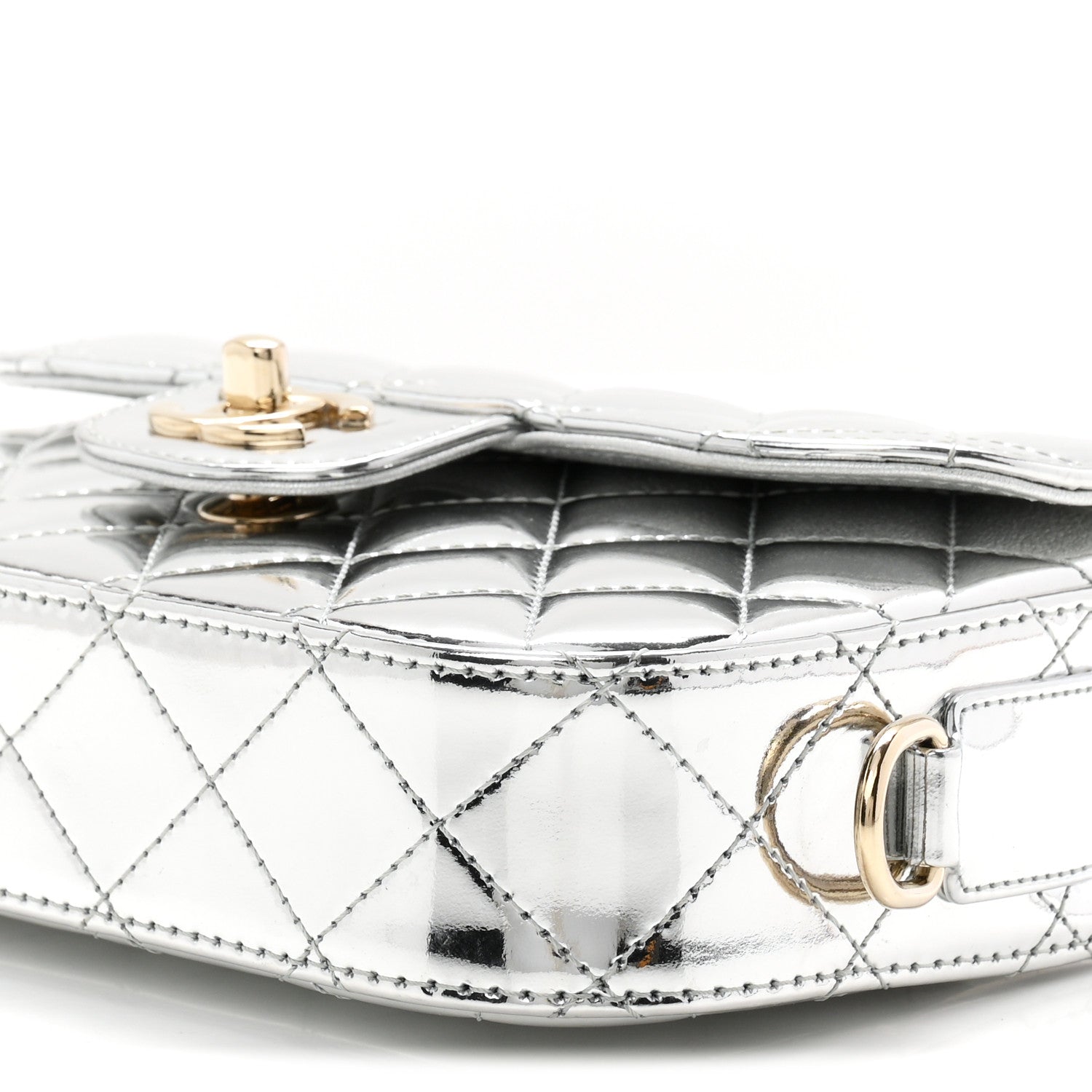 Mirror Calfskin Metallic Calfskin Quilted Hollywood Boulevard Mini Flap With Star Coin Purse Silver