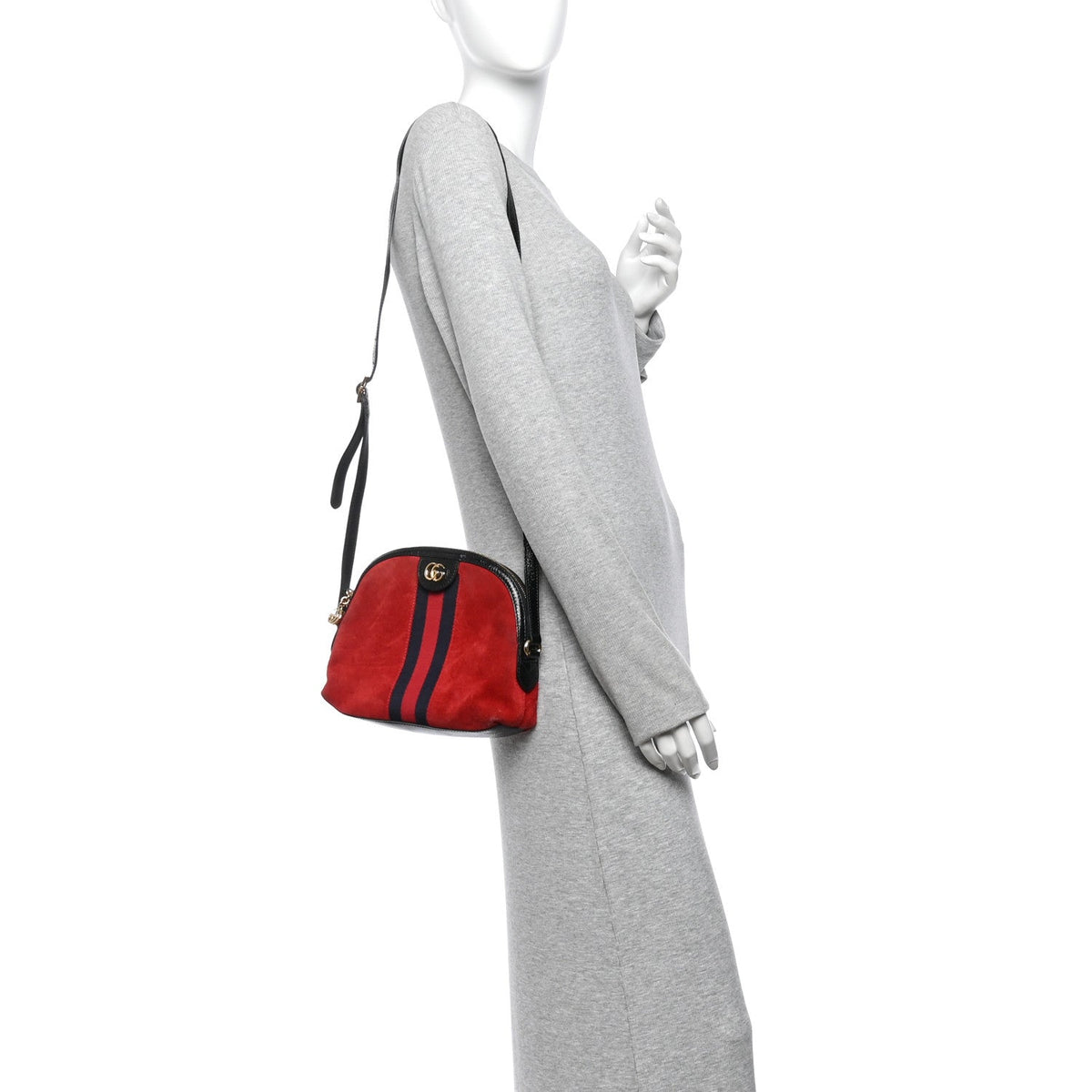 Suede Patent Web GG Small Ophidia Dome Shoulder Bag Hibiscus Red