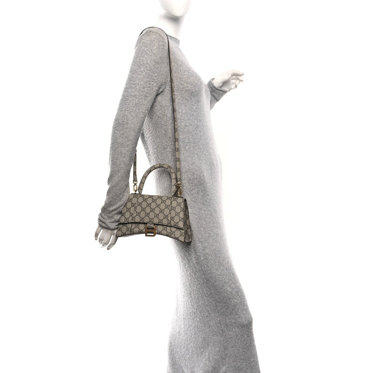 X GUCCI GG Supreme Monogram Small Hourglass Top Handle Bag Beige Ebony